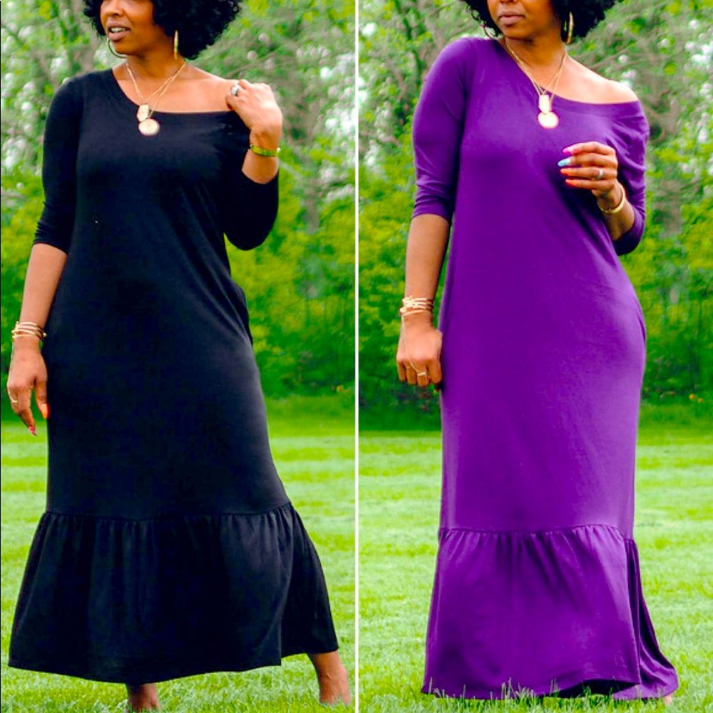 Black and Purple 3/4 sleeve dress